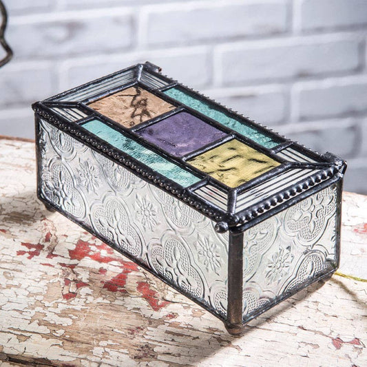 J Devlin Glass Art & Bert Anderson Collection - Multi-Color Glass Jewelry Box with Textured Sides -J Devlin