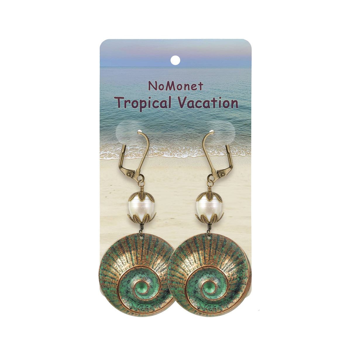 NoMonet - Tropical Vacation: Ammonite Spiral Shell and Pearl Earrings