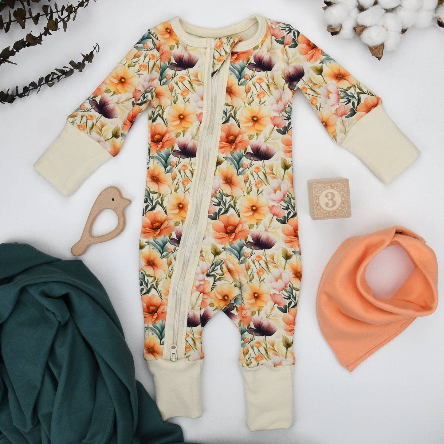 Earthy - Organic Cotton Baby Pajamas 2-Way Zip Front Zipper Sleeper, Lilly