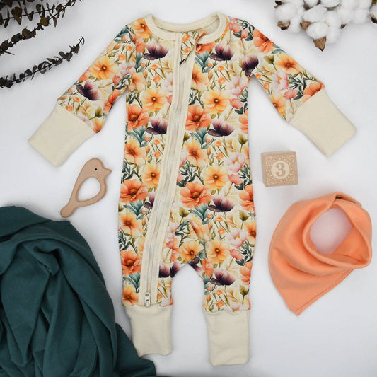 Earthy - Organic Cotton Baby Pajamas 2-Way Zip Front Zipper Sleeper, Lilly