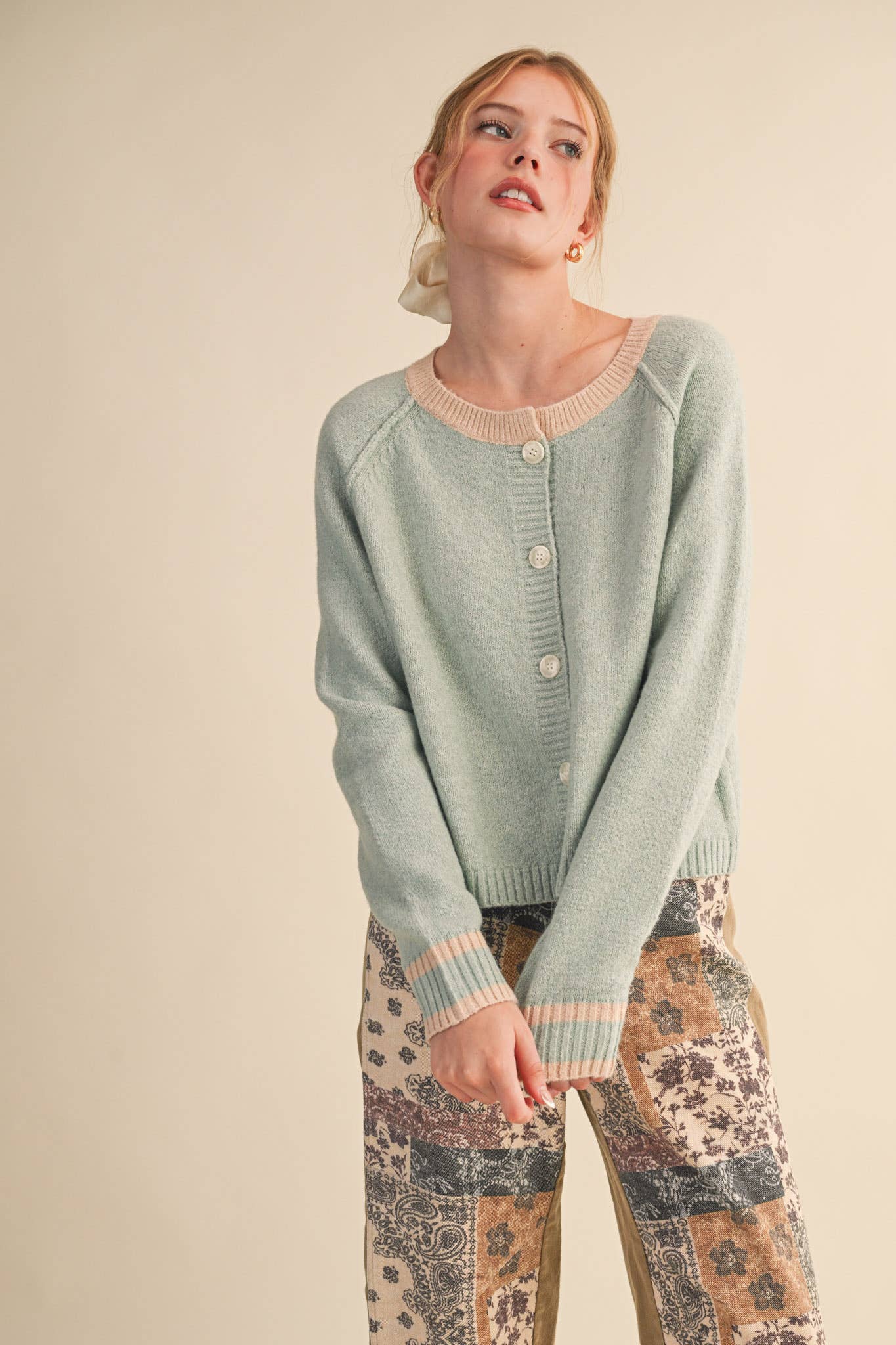 &MERCI - TWO TONE SWEATER CARDIGAN MSW11246