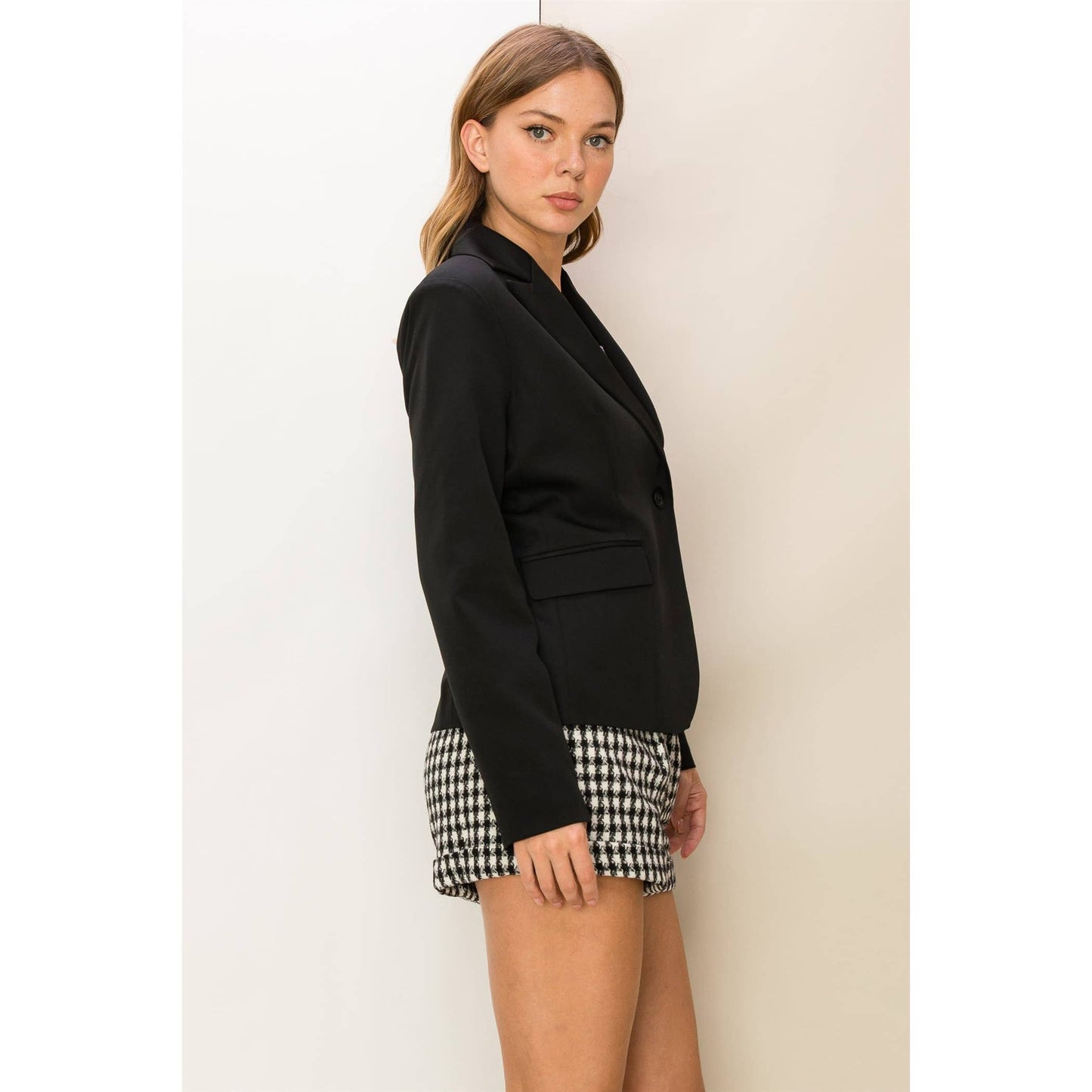 DIAL MY NUMBER SINGLE BUTTON BLAZER: BLACK / S
