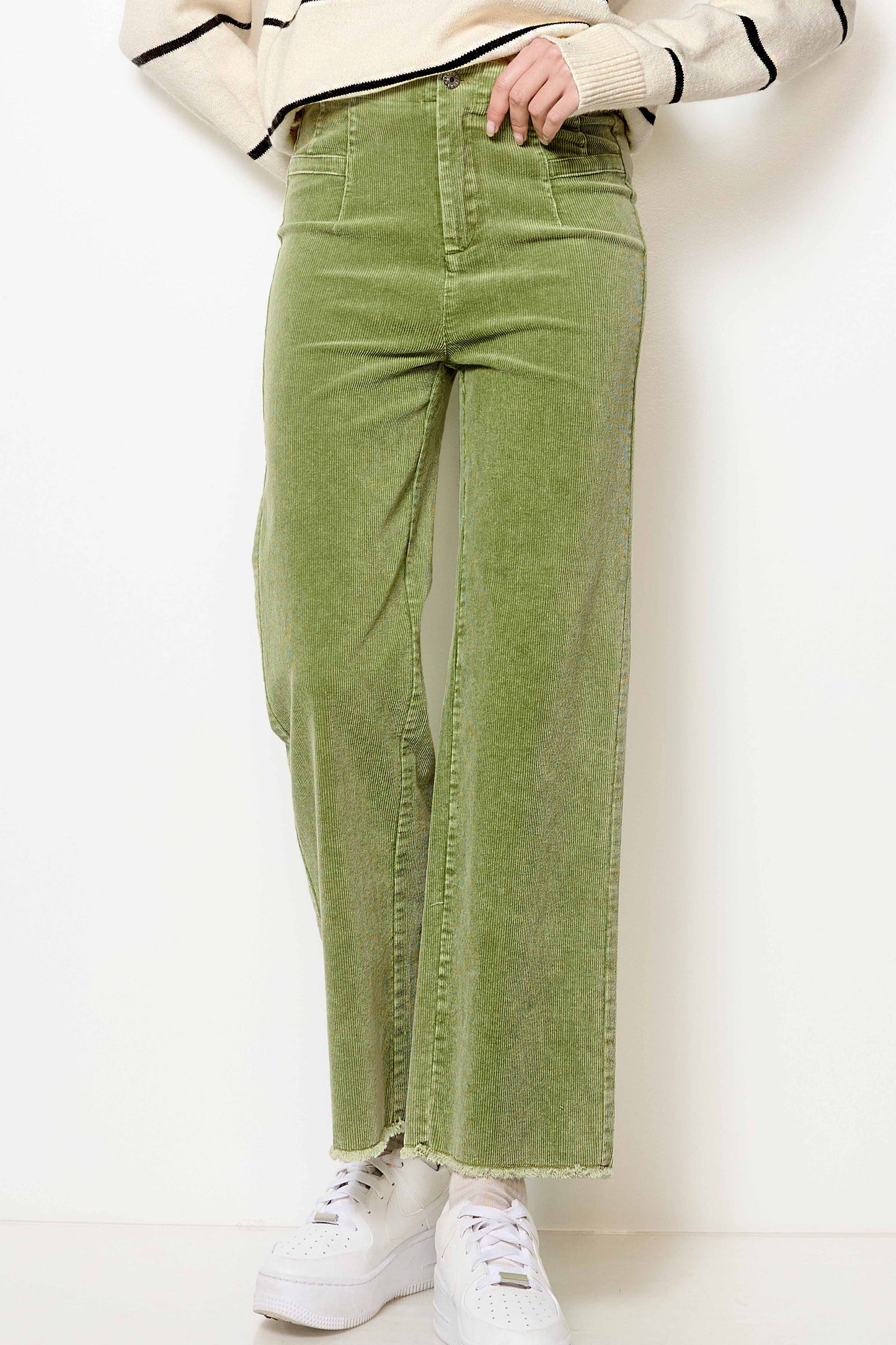 La Miel - MCP4220-Mineral Washed High Waisted Wide Leg Corduroy Pants