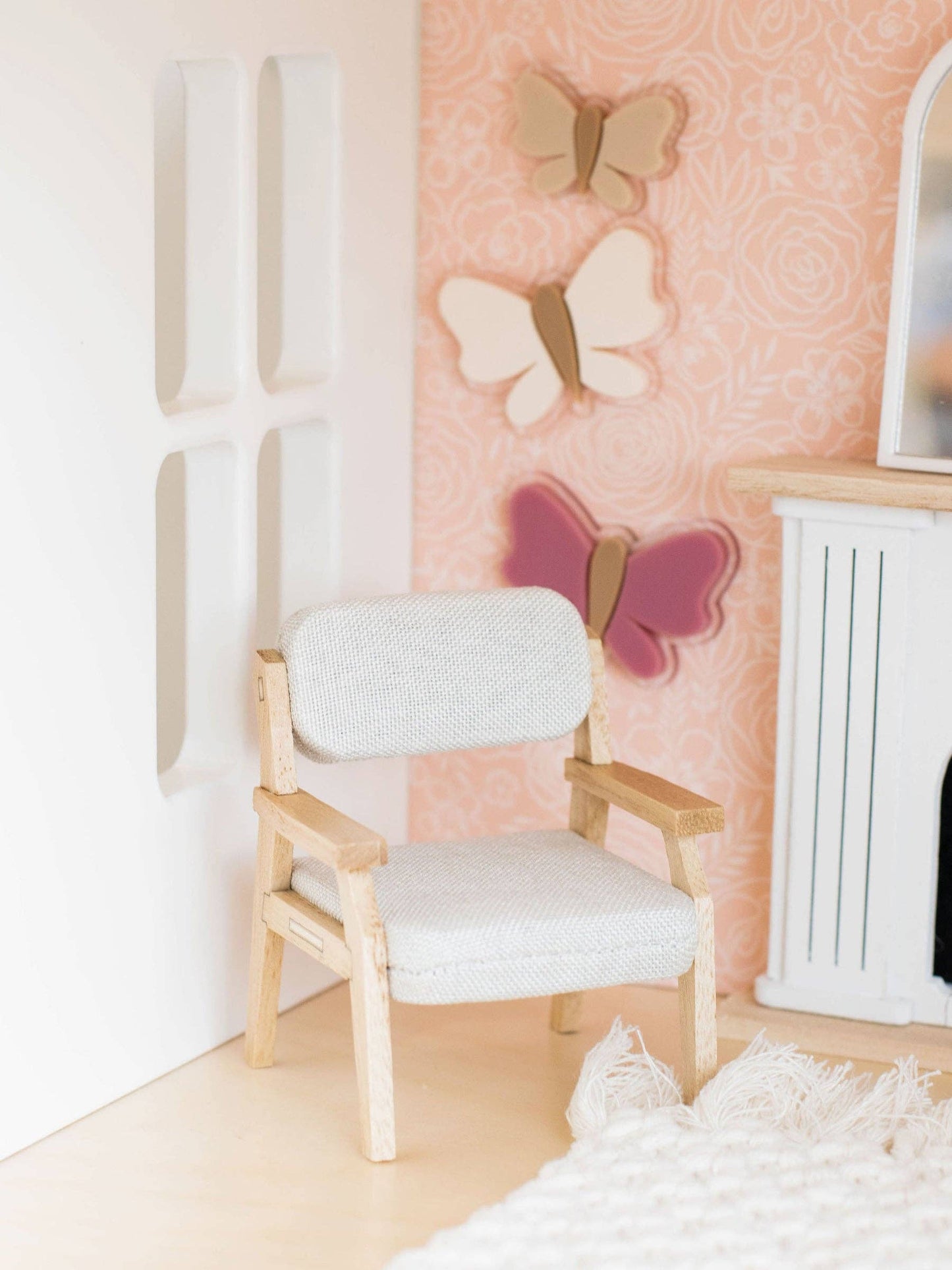 Macy Mae Dollhouse Designs - Dollhouse Open Frame Lounge Chair | Natural Wood + Gray