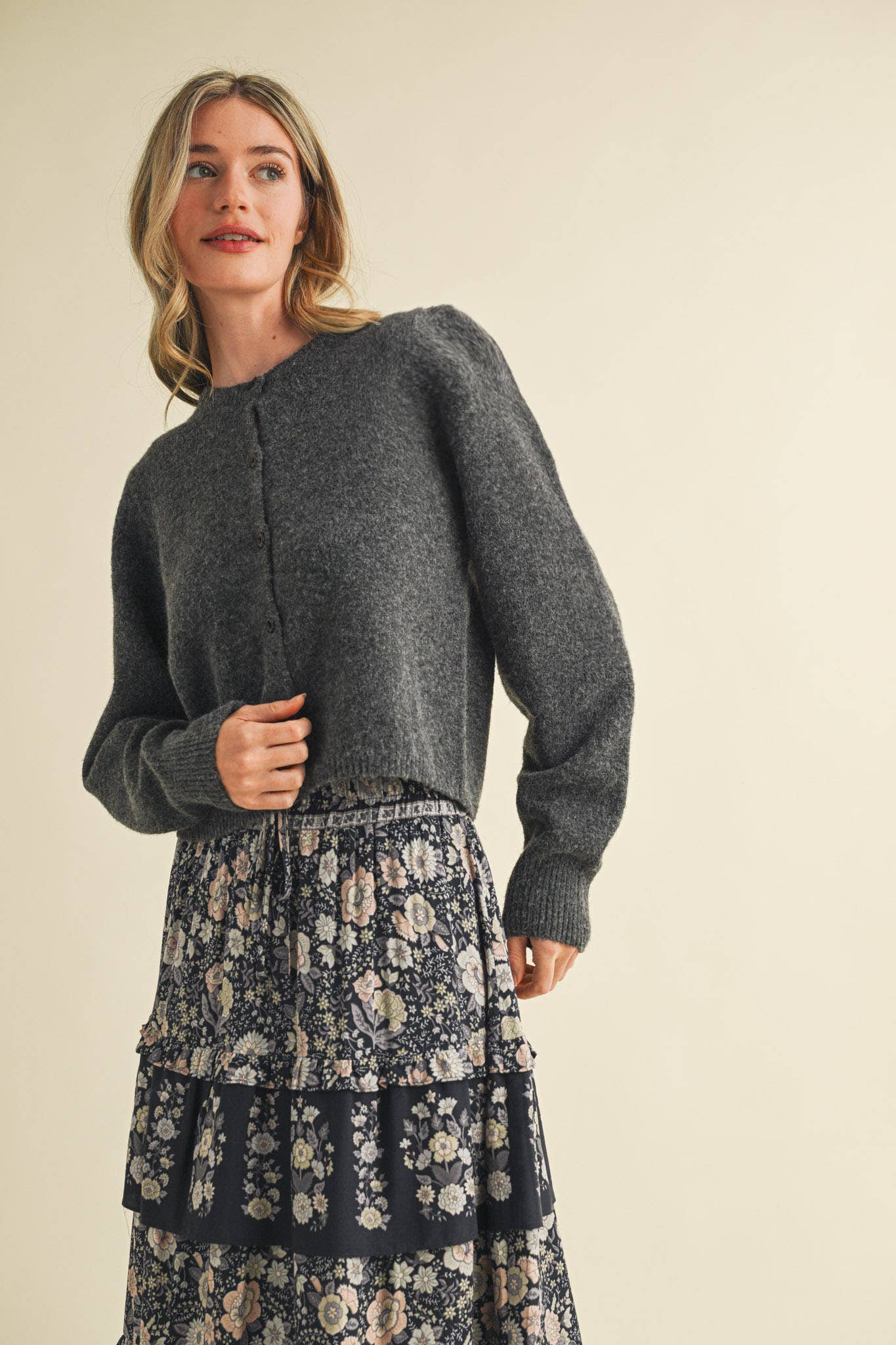 &MERCI - LONG PUFF SLEEVE SWEATER CARDIGAN MSW11018