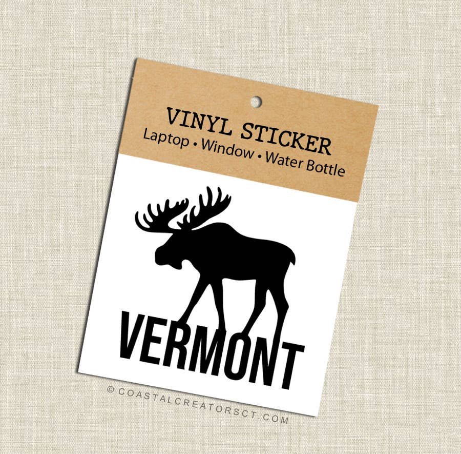 Coastal Creators of Connecticut - Vermont Moose Vinyl Laptop Sticker (Black, Packaged)