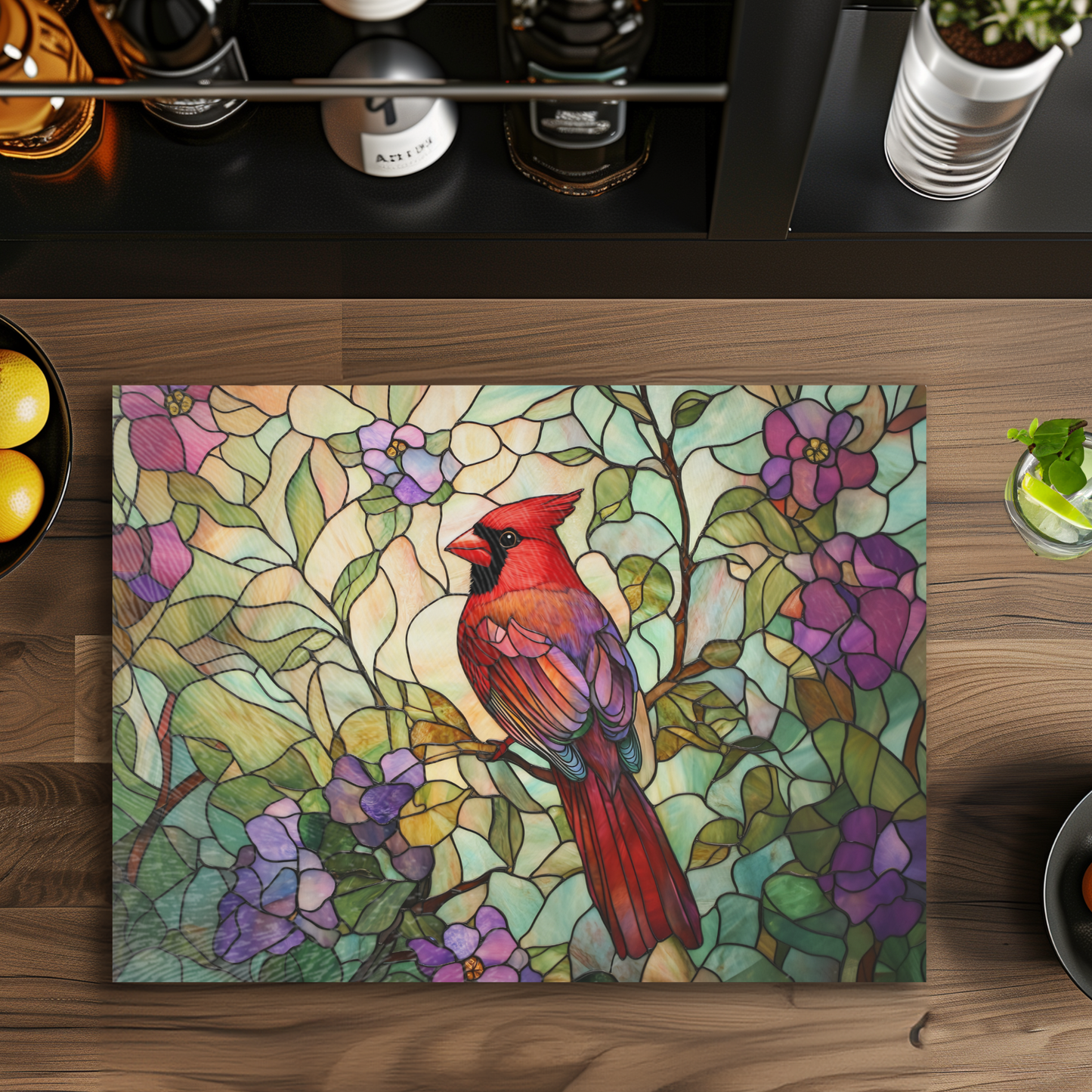 Fernville Creations - Tempered Glass Cutting Board: Cardinal Serving Tray