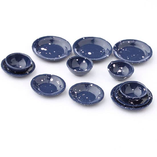Factory Direct Craft - Dollhouse Miniature Blue Enamelware Plate Set