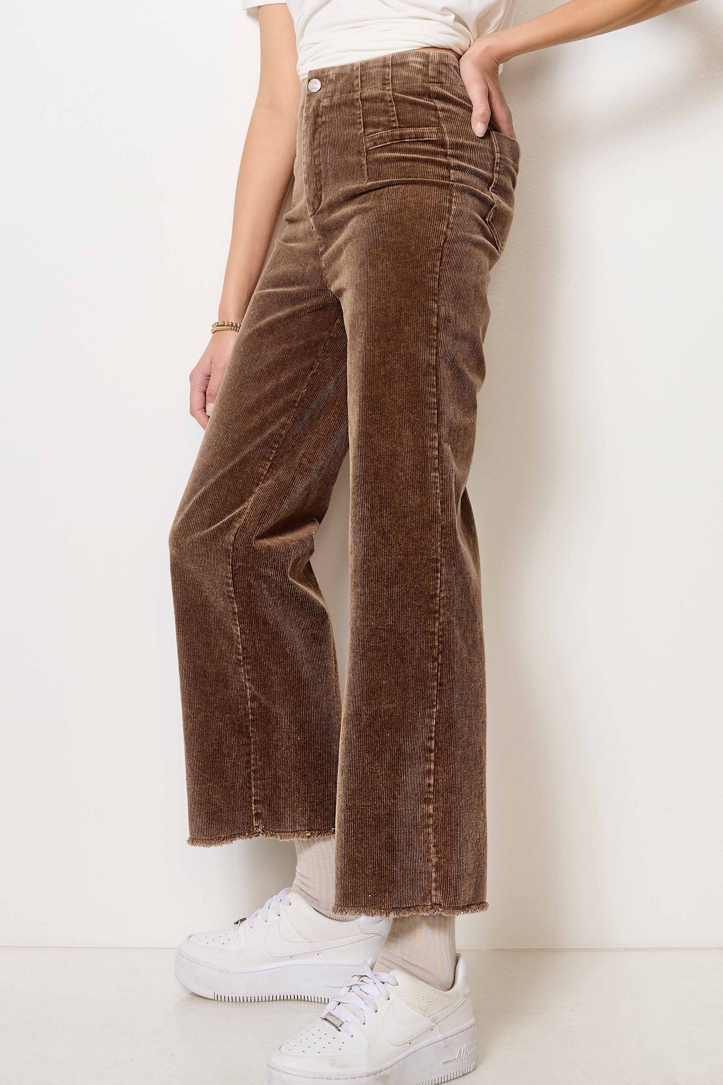 La Miel - MCP4220-Mineral Washed High Waisted Wide Leg Corduroy Pants