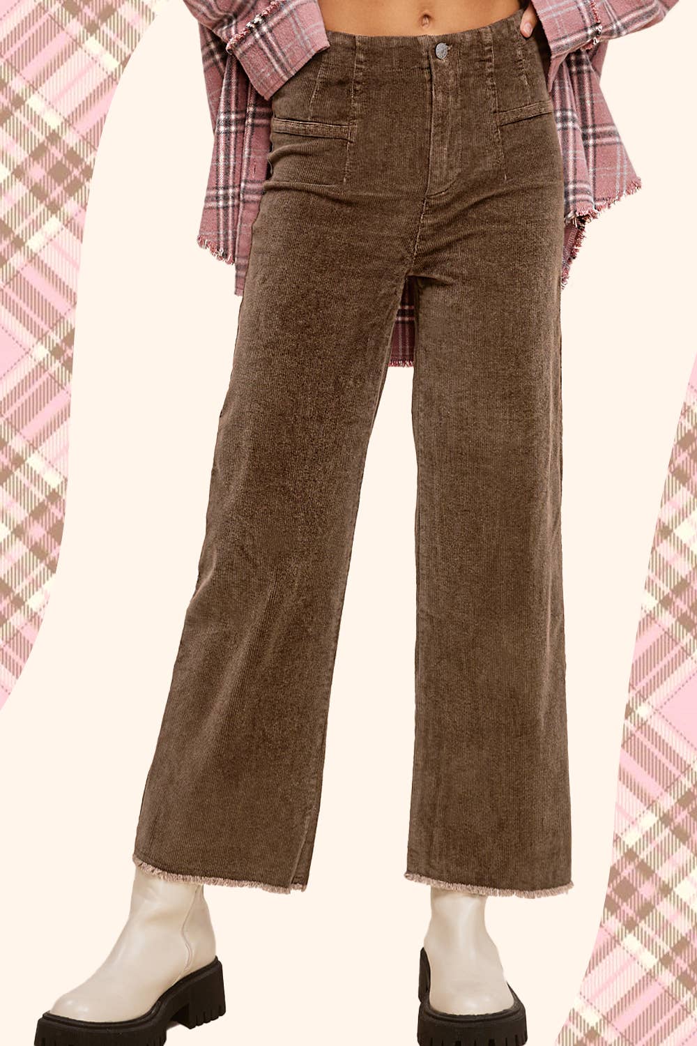 La Miel - MCP4220-Mineral Washed High Waisted Wide Leg Corduroy Pants