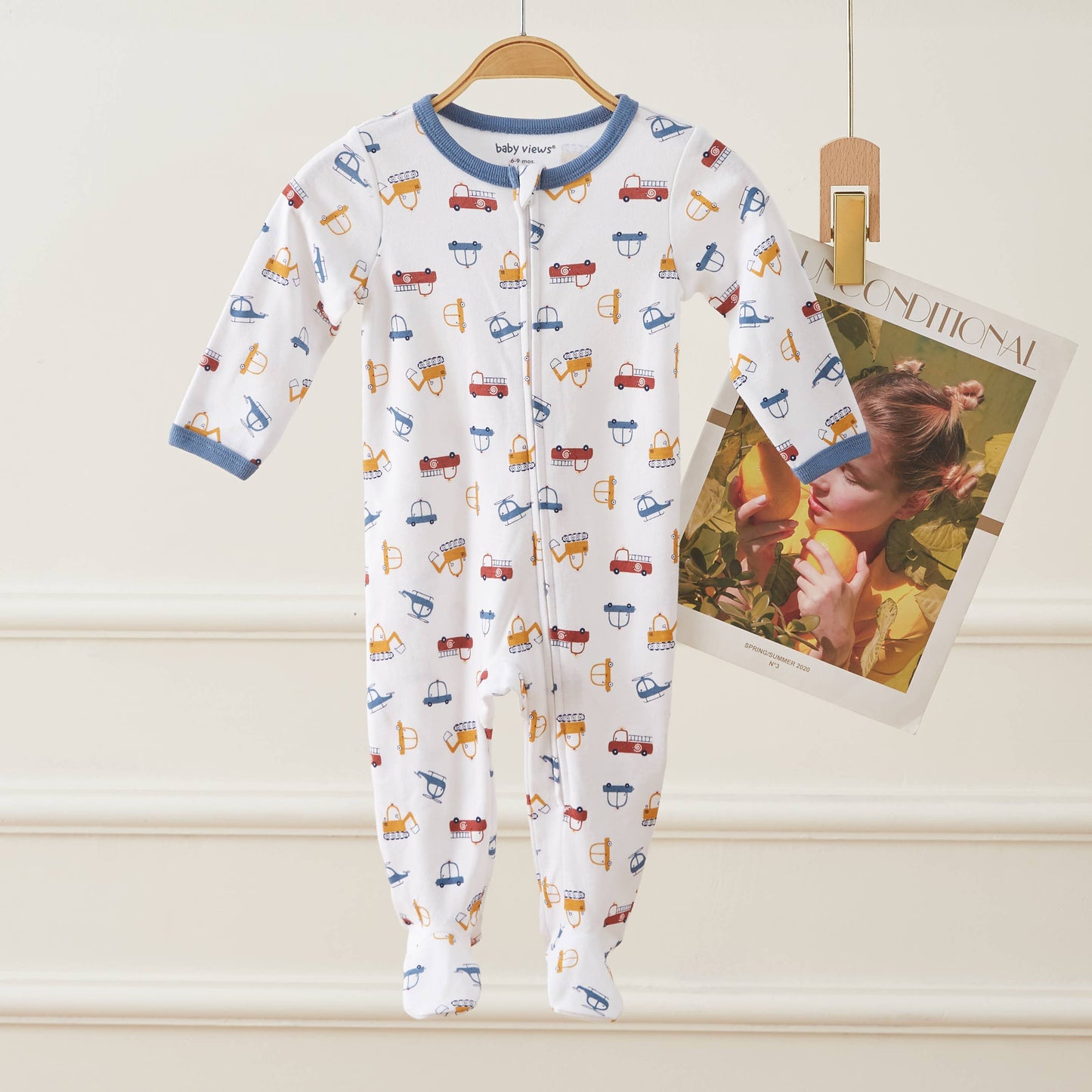 Lollipop Dreams - Vehicles Car Pattern Zipper Footie Pajamas Romper
