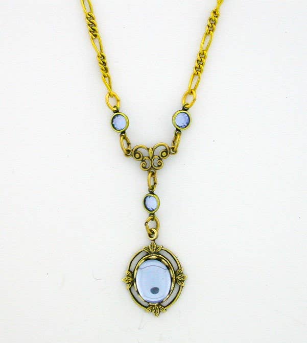 VintageJewelrymine - Victorian Style Crystal Cabochon Necklace - Lt. Sapphire