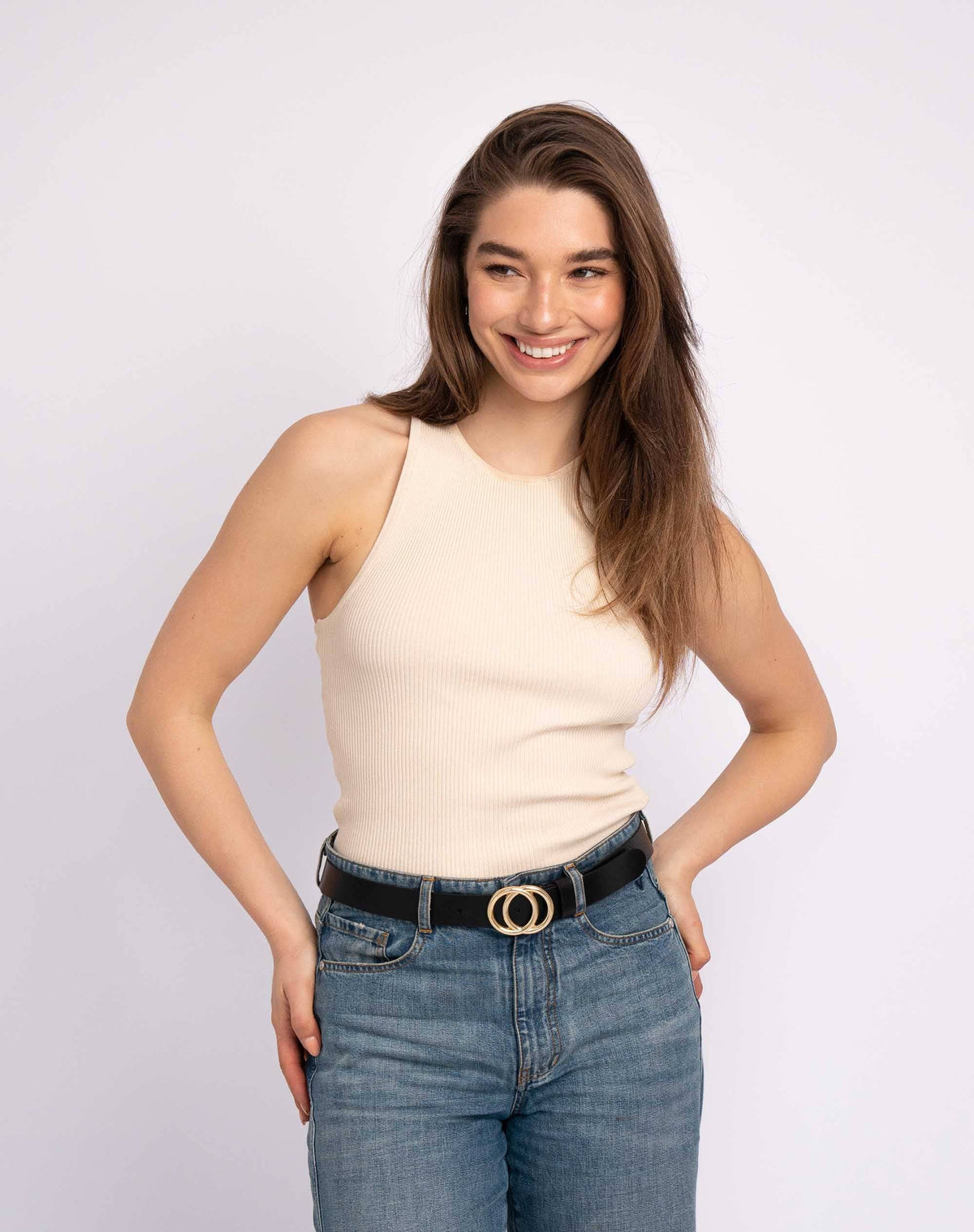 Amsterdam Heritage Leather Belts, Bags, Jackets & Apparel - Caia | Double Ring Leather Belt with Gold Buckle
