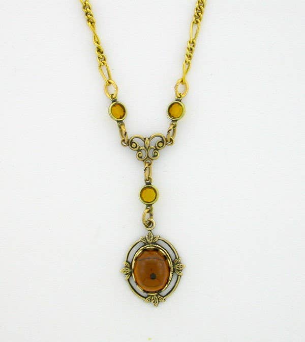 VintageJewelrymine - Victorian Style Crystal Cabochon Necklace - Smokey Topaz