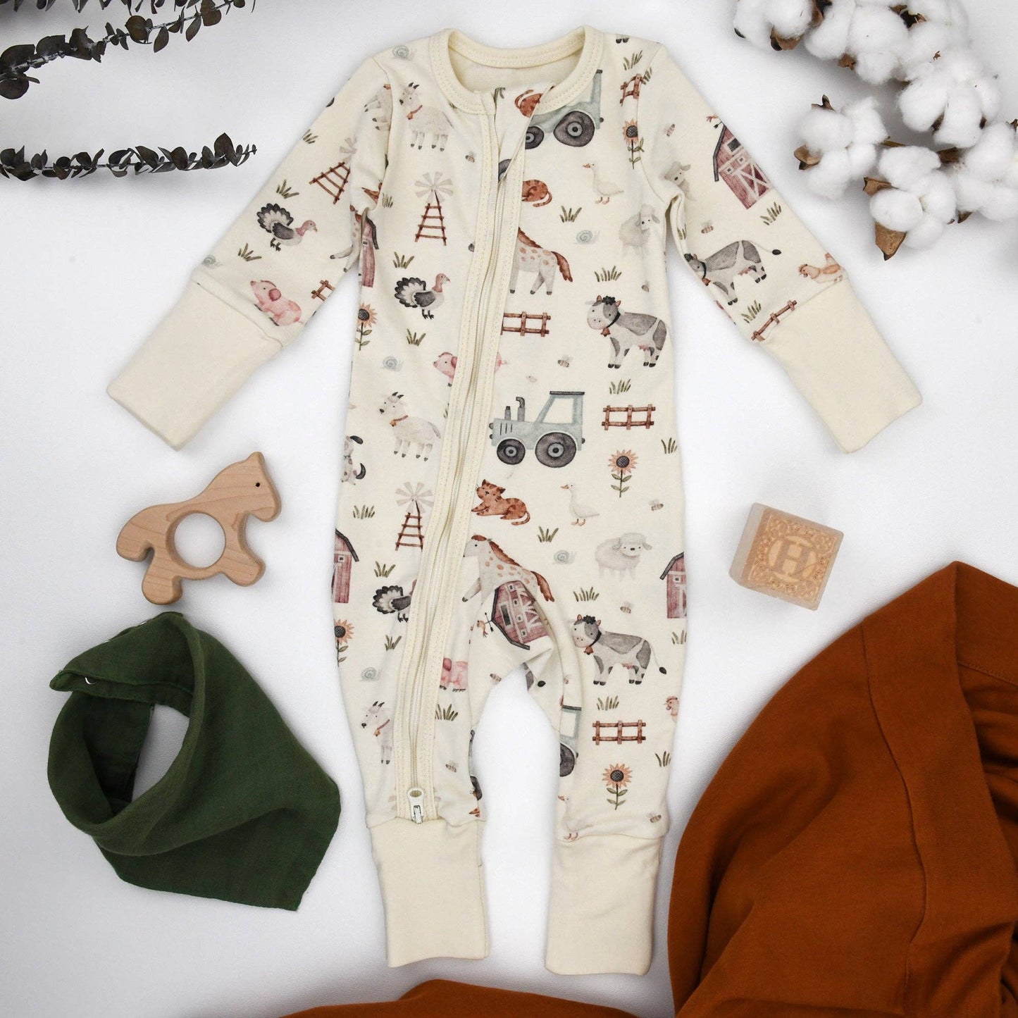 Earthy - Organic Cotton Baby Pajamas 2-Way Zip Front Zipper Sleeper, Dusty