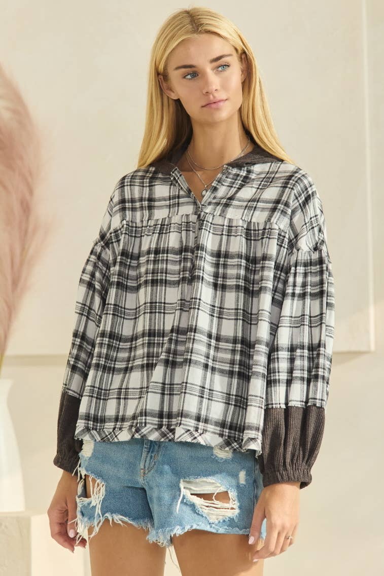 Oddi - Plaid Pullover Long Sleeve Jacket