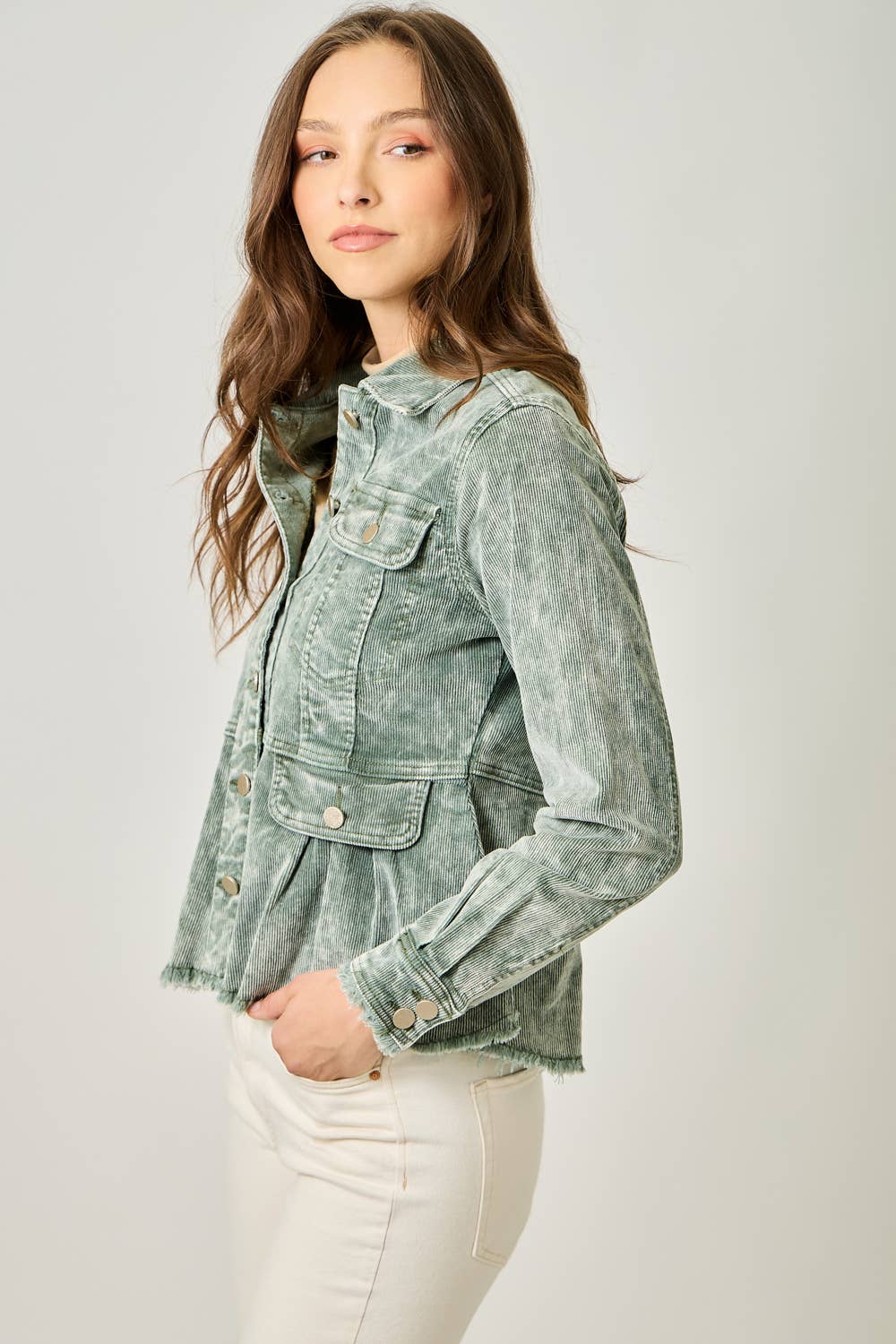 Mystree - 61134 Washed Denim Peplum Jacket