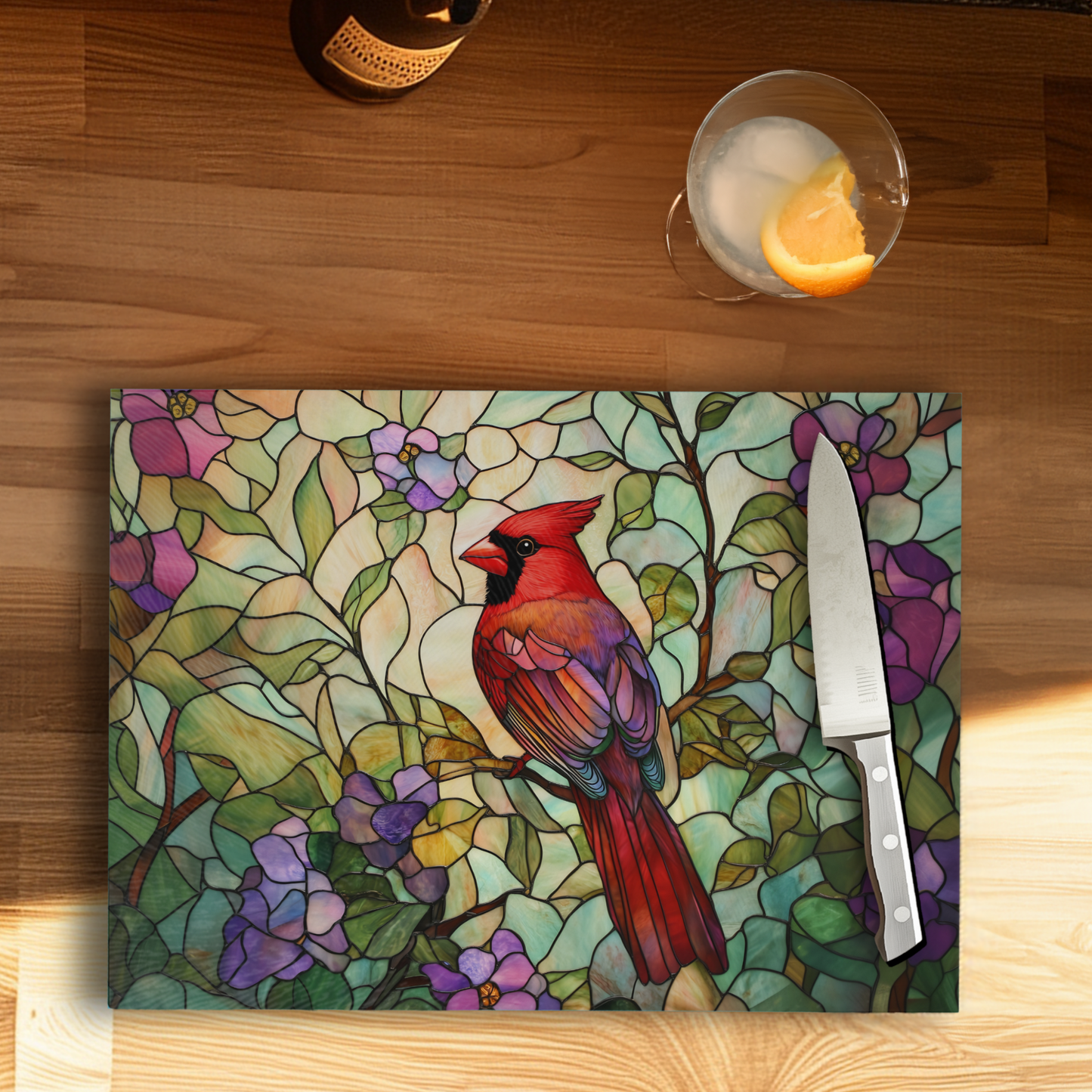 Fernville Creations - Tempered Glass Cutting Board: Cardinal Serving Tray