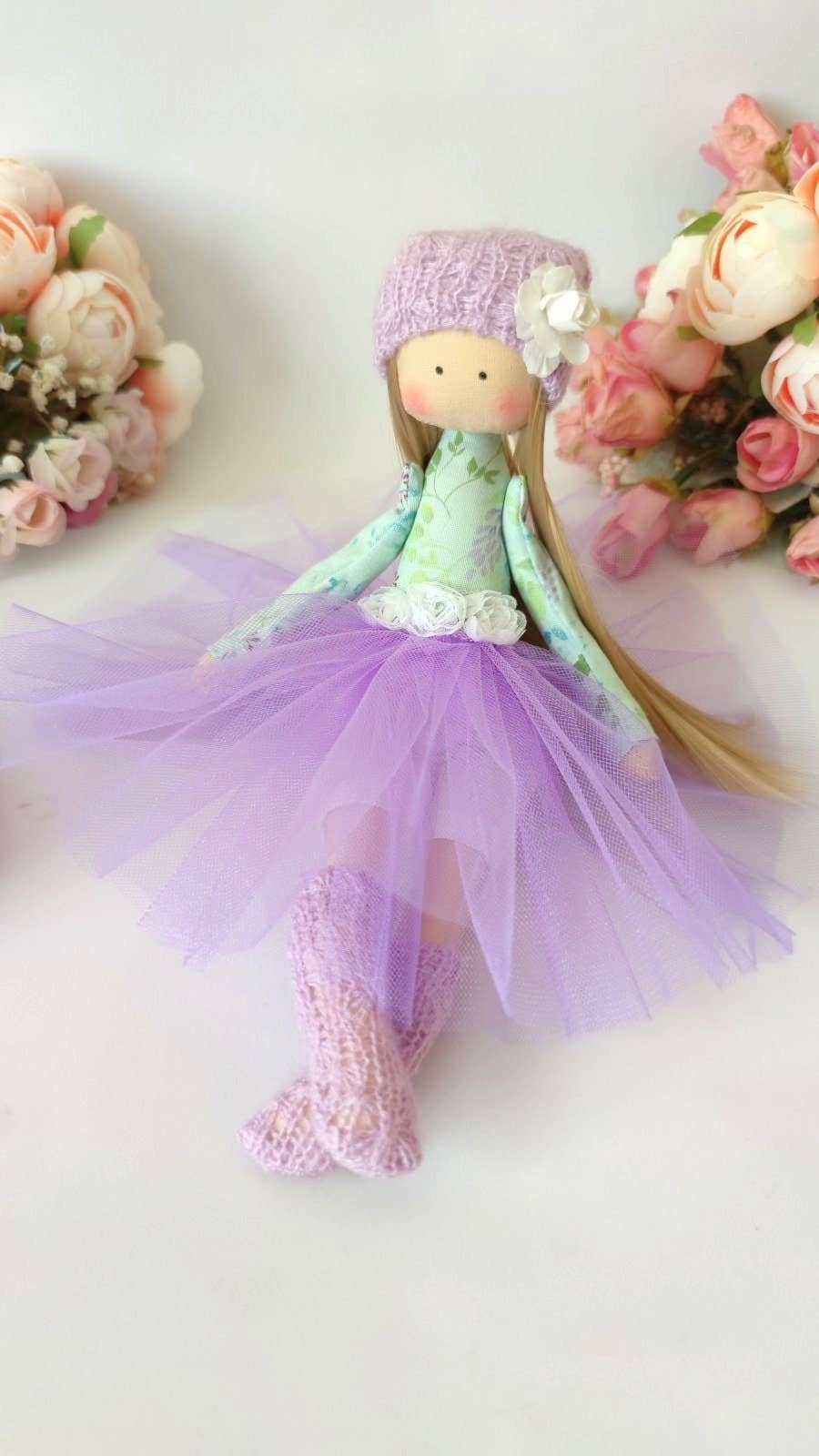 ChernikovaNataliya - Handmade Lilac Ballerina Rag Doll, Fabric