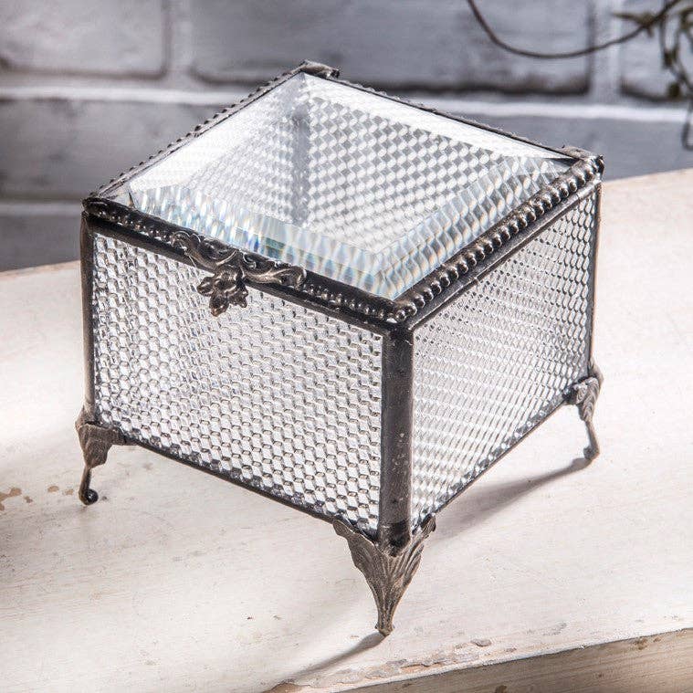 J Devlin Glass Art & Bert Anderson Collection - Box 825 Clear Honeycomb Glass Box