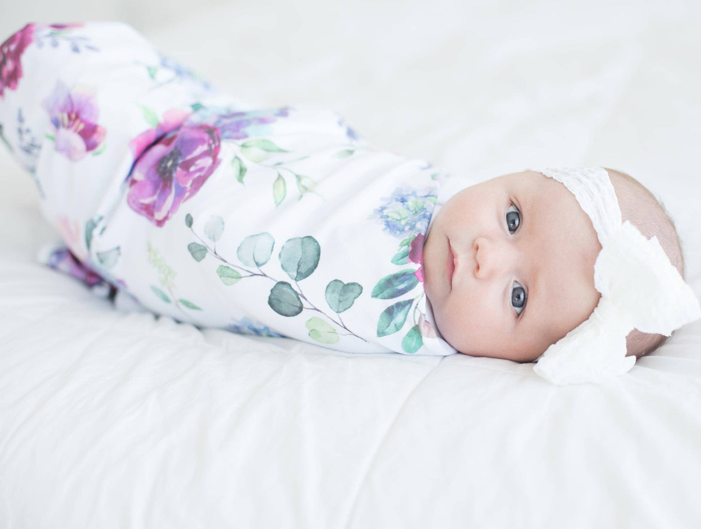 Honey Lemonade - Buttery Soft and Stretchy Swaddle Blanket - Blue Floral