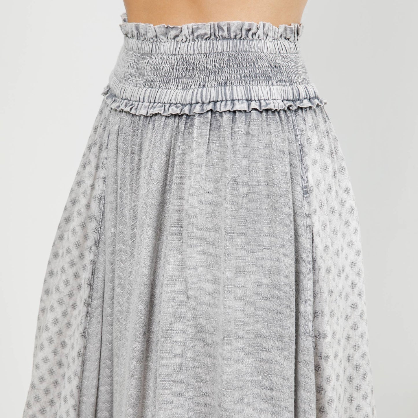 Young Threads - Rustic Textured Smocked Waist Ruffled Tiered Maxi Skirt