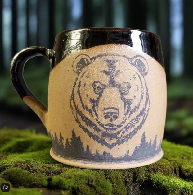 Divine Vessels Pottery - Grizzly Bear Mug with Brown Glaze