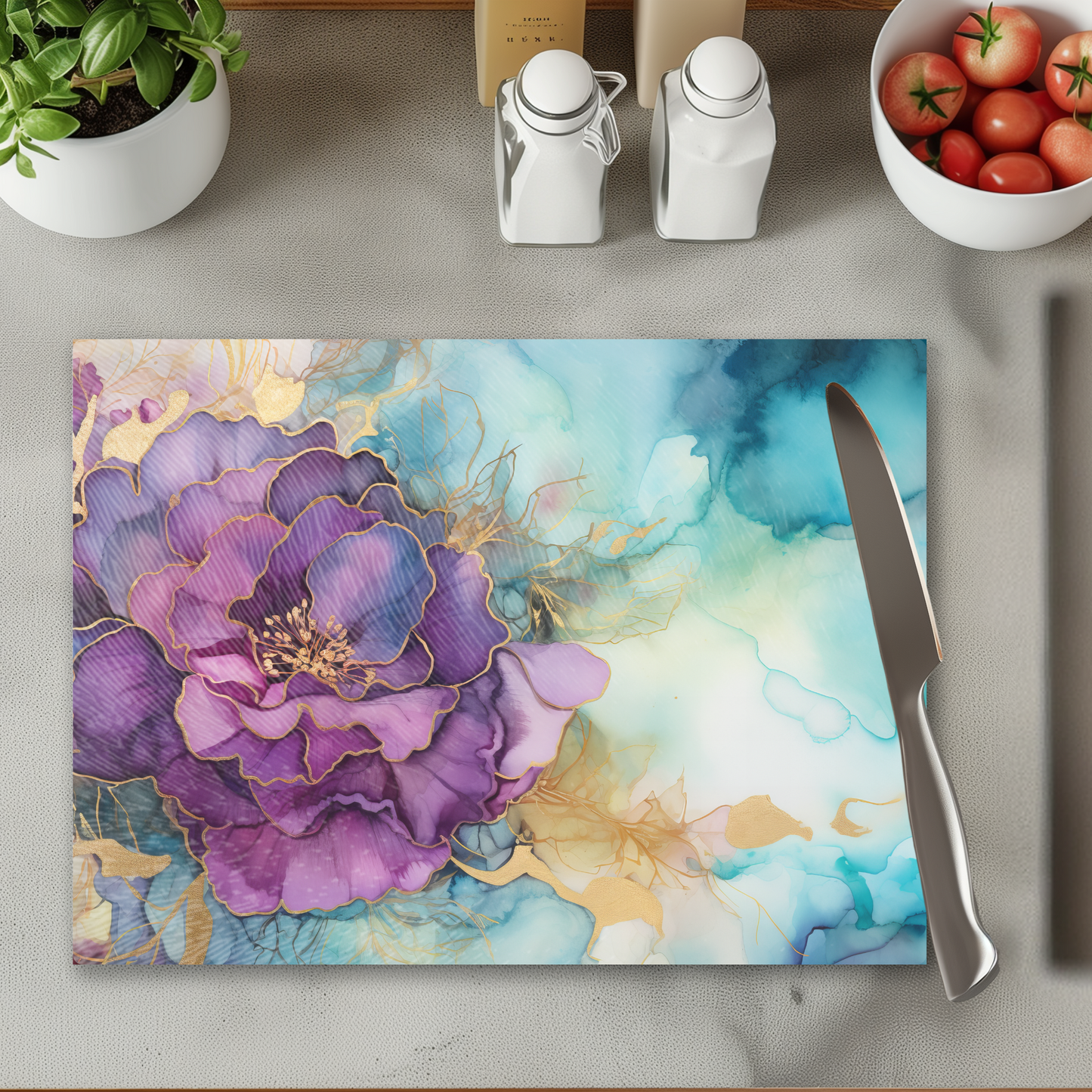 Fernville Creations - Tempered Glass Cutting Board: Alcohol Ink Charcuterie Tray