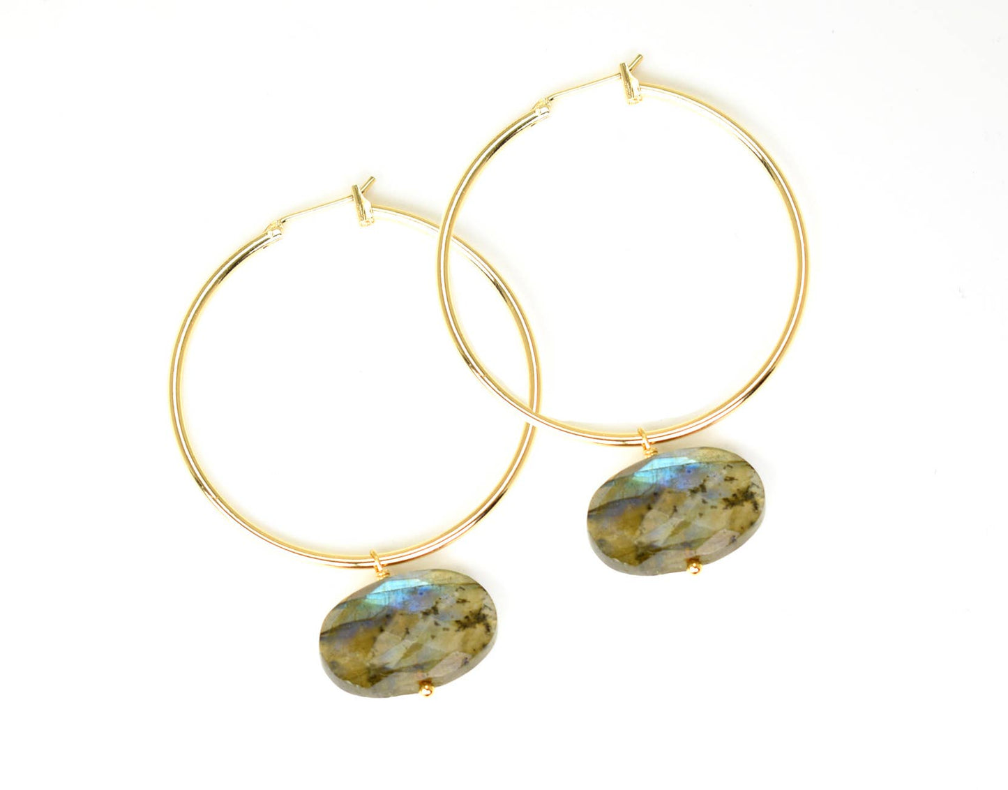 Edgy Petal Jewelry - Olivia Labradorite Oval Gold Hoops