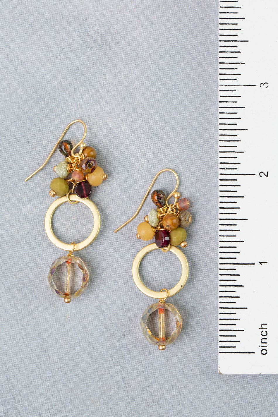Anne Vaughan Designs Jewelry - Golden Hour Garnet, Czech Glass, Jasper Cluster Earrings