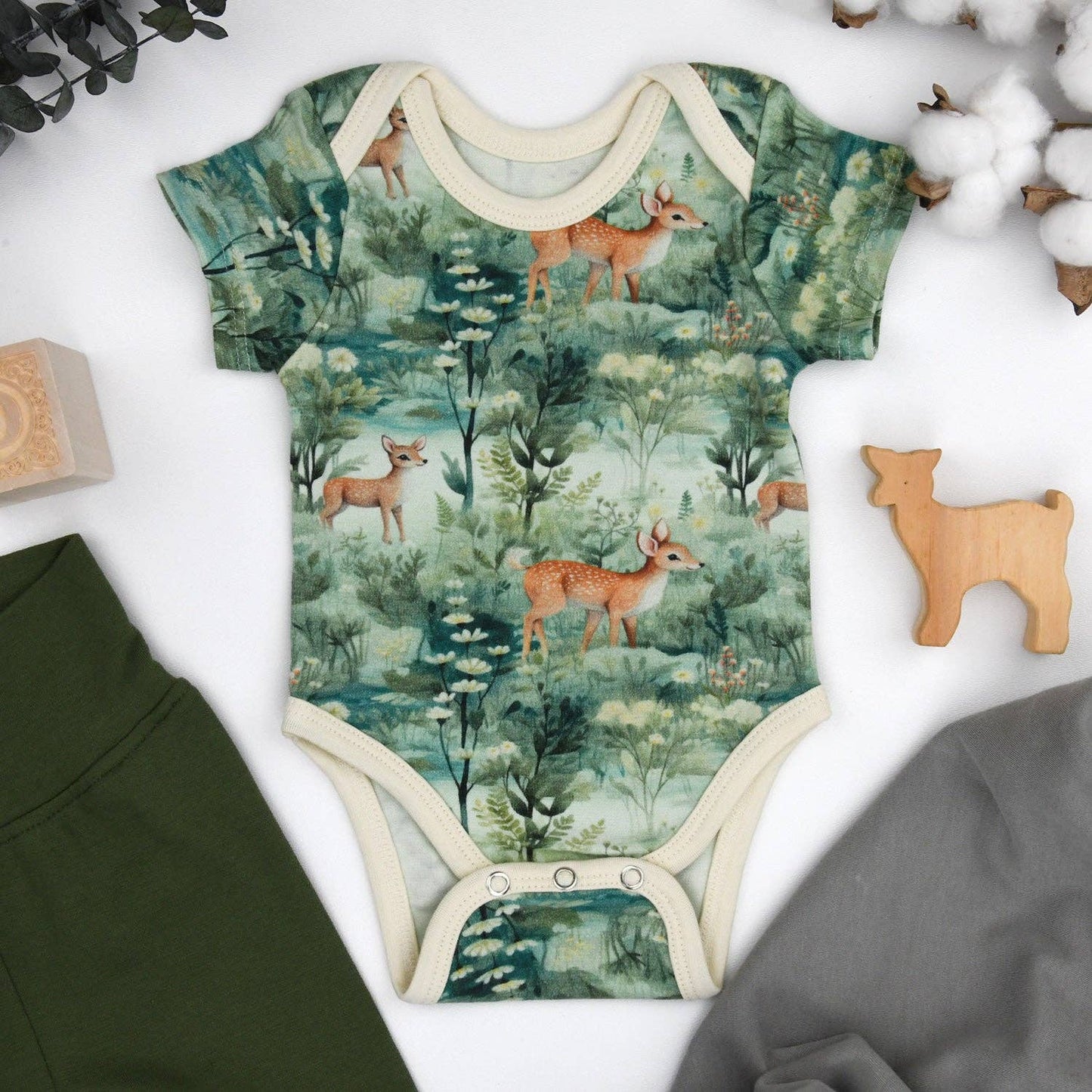 Earthy - Organic Cotton Short Sleeve Baby Bodysuit, Yew