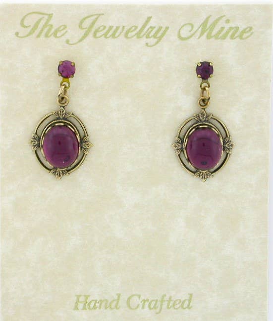 VintageJewelrymine - Crystal Cabochon Drop Earring - Amethyst
