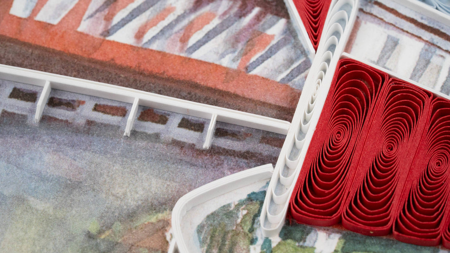 Quilling Card - Quilled Red Covered Bridge Greeting Card
