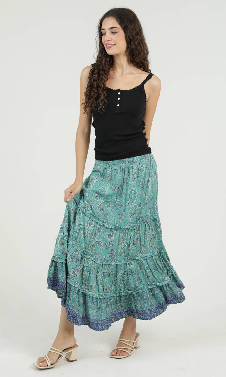 Nostalgia - N6F25-A979 TIERED MAXI SKIRT WITH SMOCKED WAISTBAND