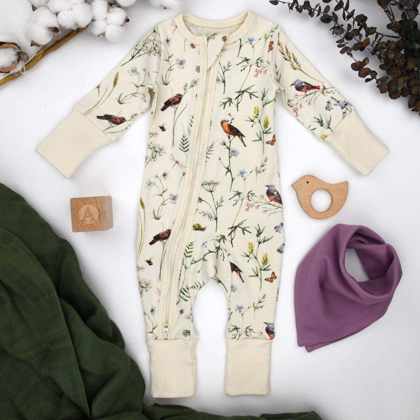 Earthy - Organic Cotton Baby Pajamas 2-Way Zip Front Zipper Sleeper, Finch