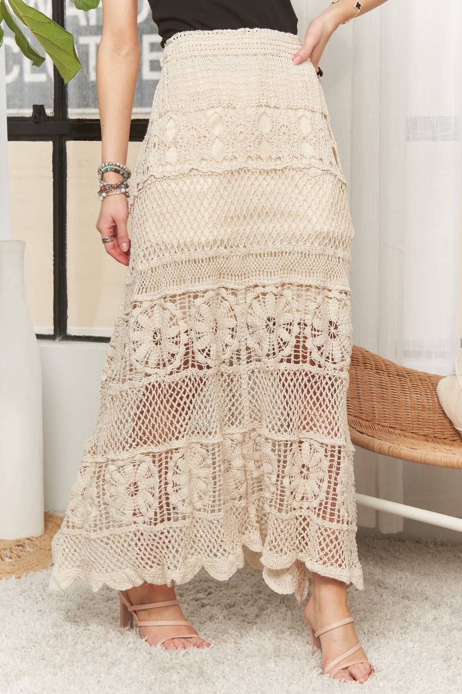 ADORA LA - CES3990 - CROCHET LACE WAIST MAXI SKIRT