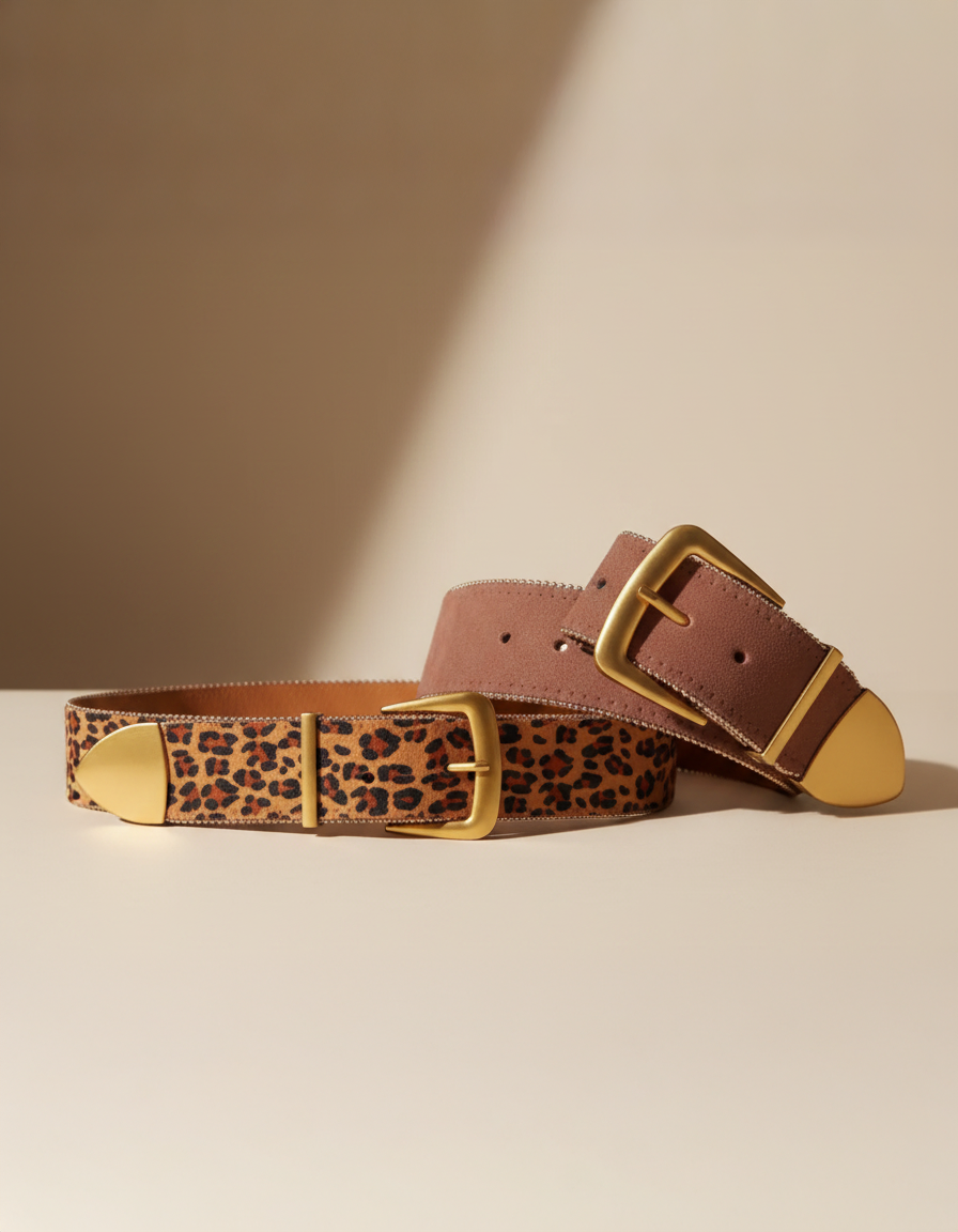 Most Wanted USA - Zipper-Lined Suede Belt with Gold Hardware