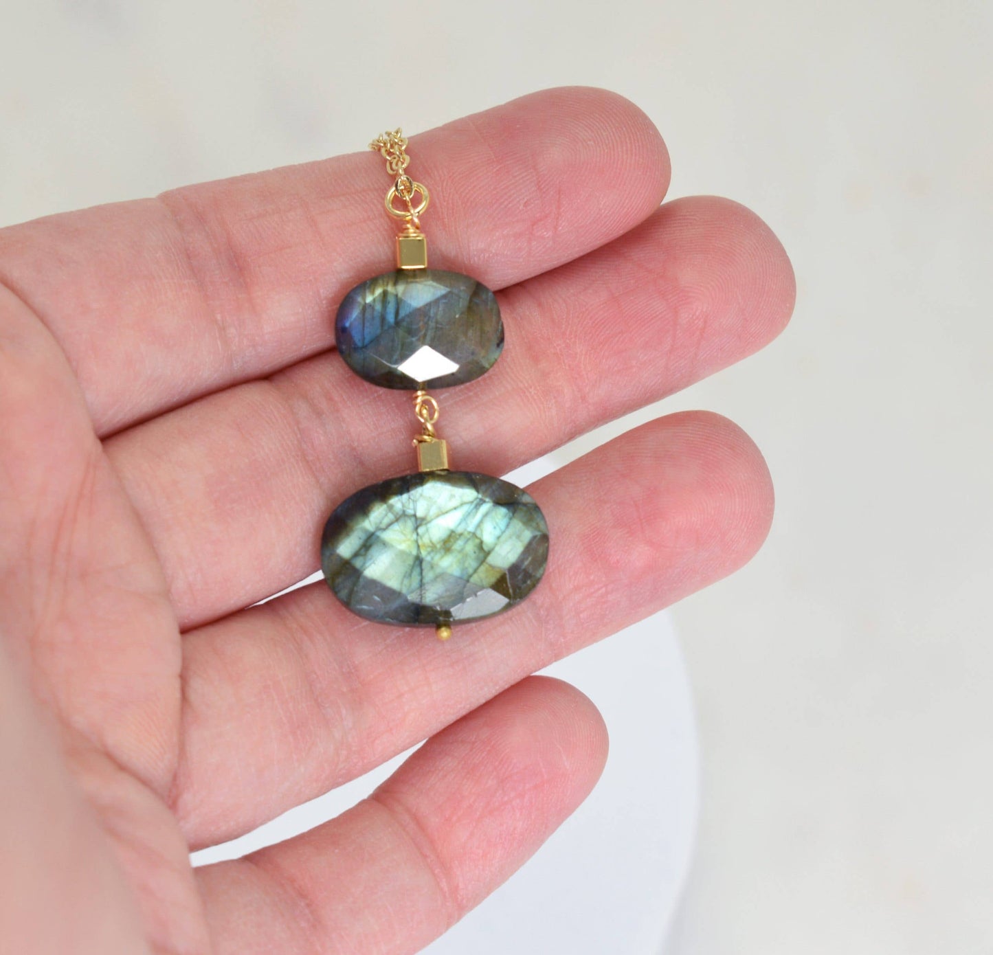 Edgy Petal Jewelry - Bianca Double Labradorite Oval Gold Necklace