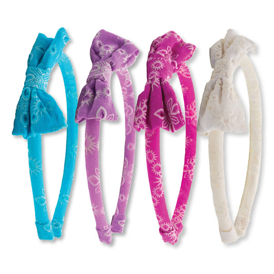 Frog Sac - Thin Eyelet Lace Bow Headbands - 4 Pack
