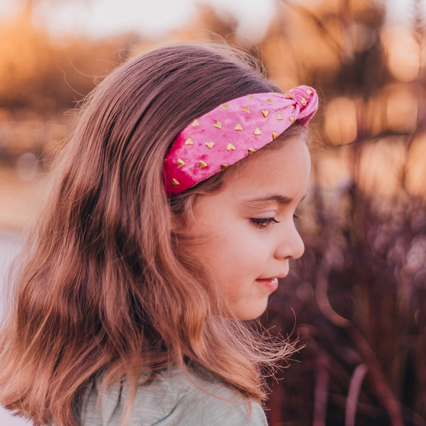 Frog Sac - Kids Knot Headband - Gold Heart Stud Velvet Hair Accessories