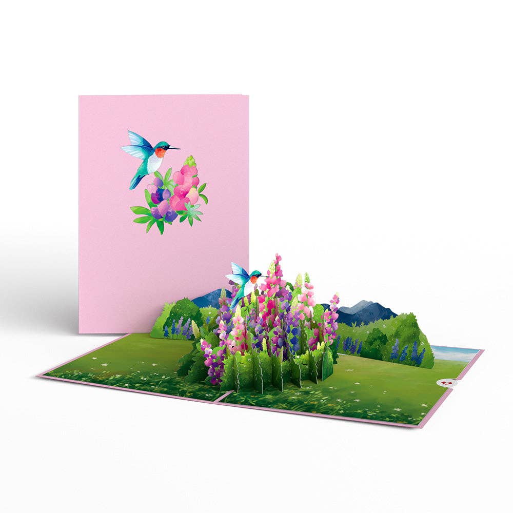 Lovepop Cards - Lupine Hummingbird Pop-Up Cards 5x7", Handmade, Love