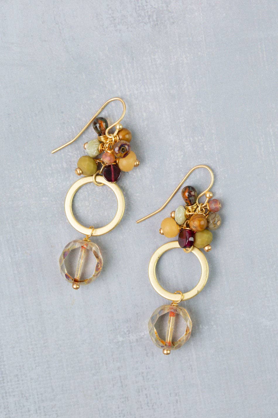 Anne Vaughan Designs Jewelry - Golden Hour Garnet, Czech Glass, Jasper Cluster Earrings