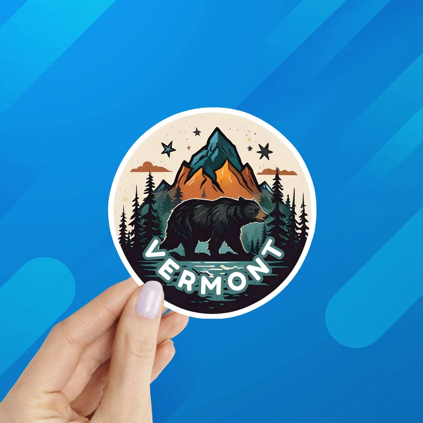 Coastal Creators of Connecticut - Vermont Bear with Mountains 3" Waterproof Laptop Sticker