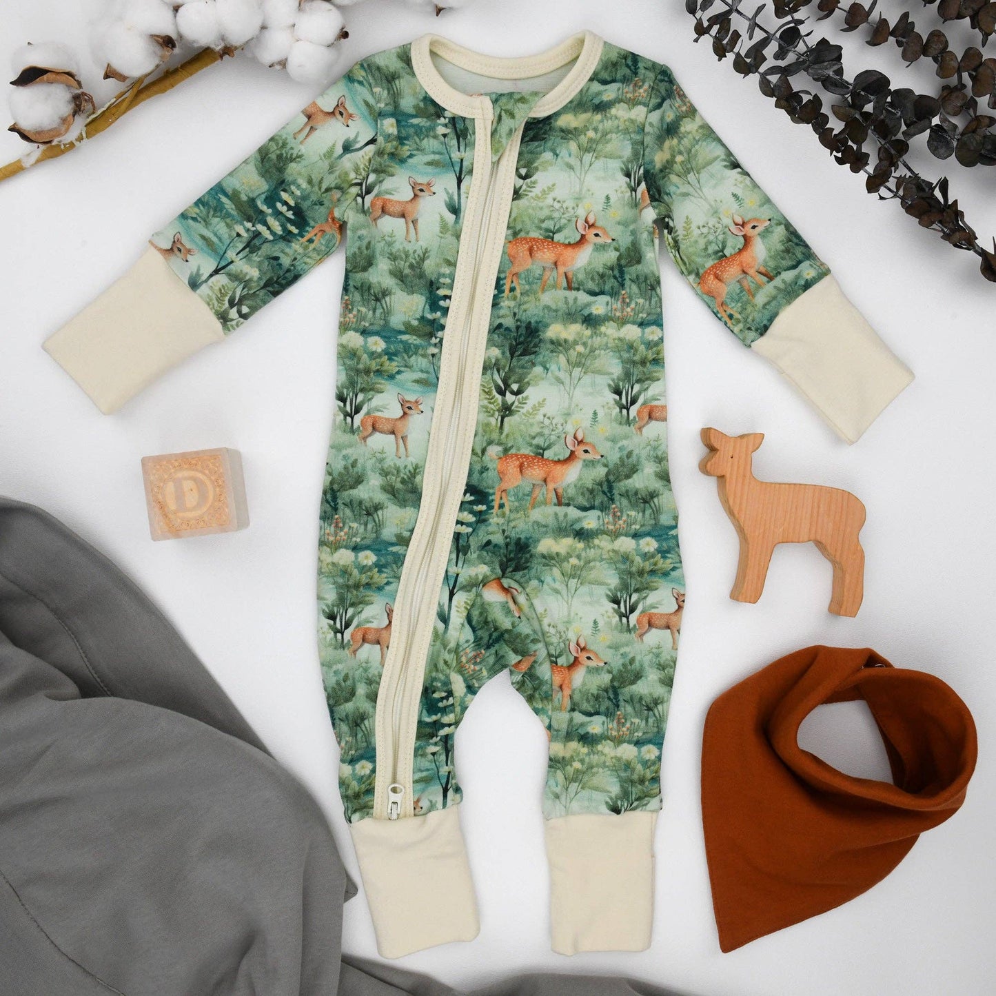 Earthy - Organic Cotton Baby Pajamas 2-Way Zip Front Zipper Sleeper, Yew