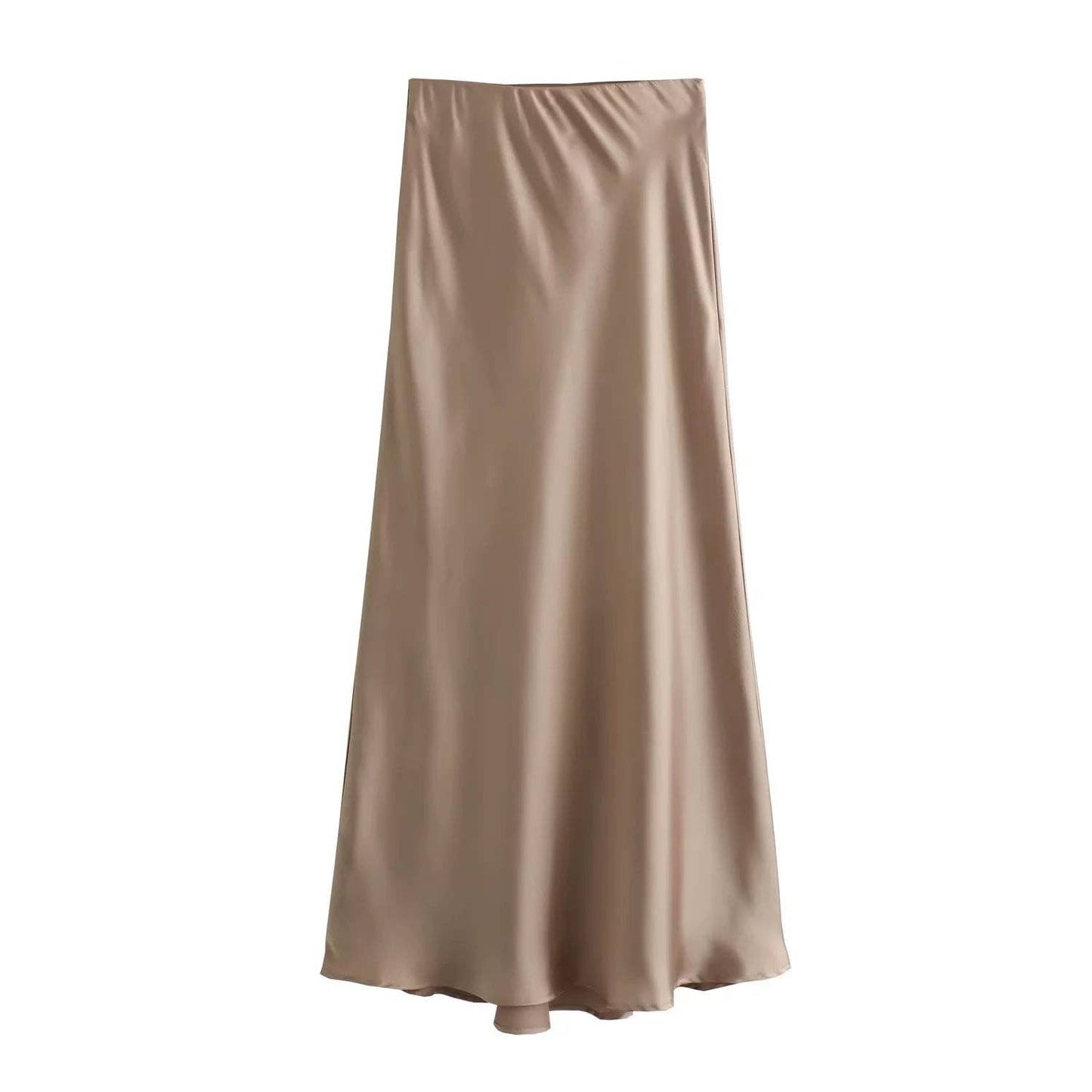 Sweetkama - Ladies Solid Color Satin Midi Skirt 5515