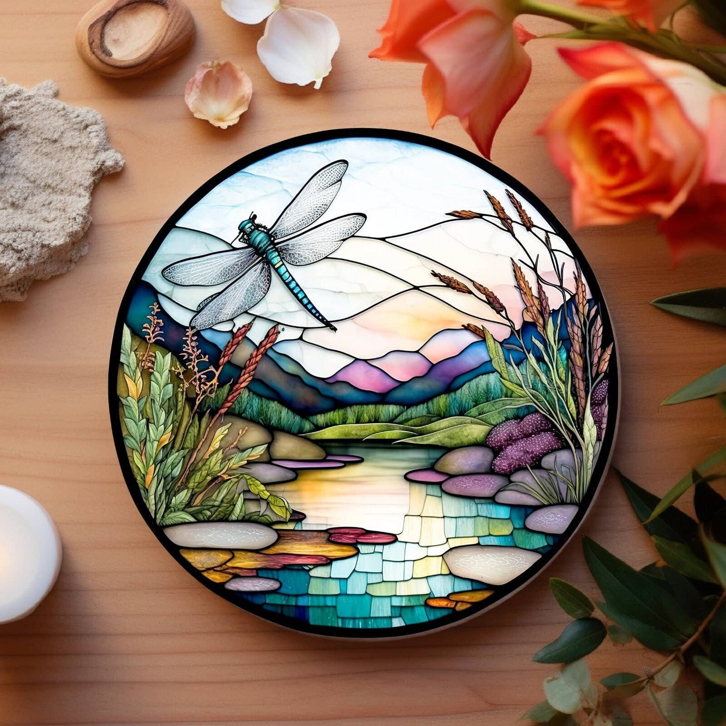 Fernville Creations - Dragonfly Ceramic Coaster: Tabletop Decor Piece