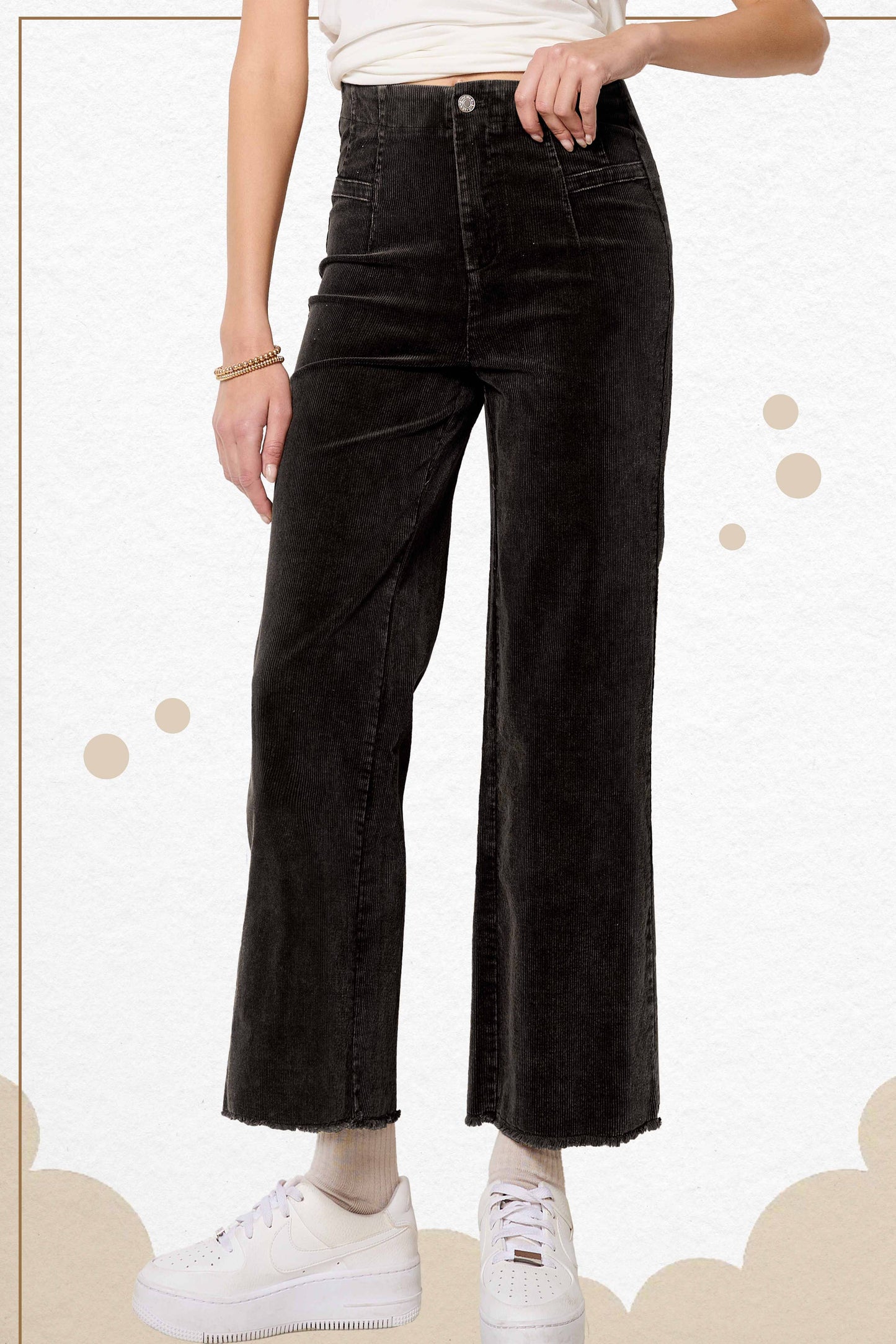 La Miel - MCP4220-Mineral Washed High Waisted Wide Leg Corduroy Pants