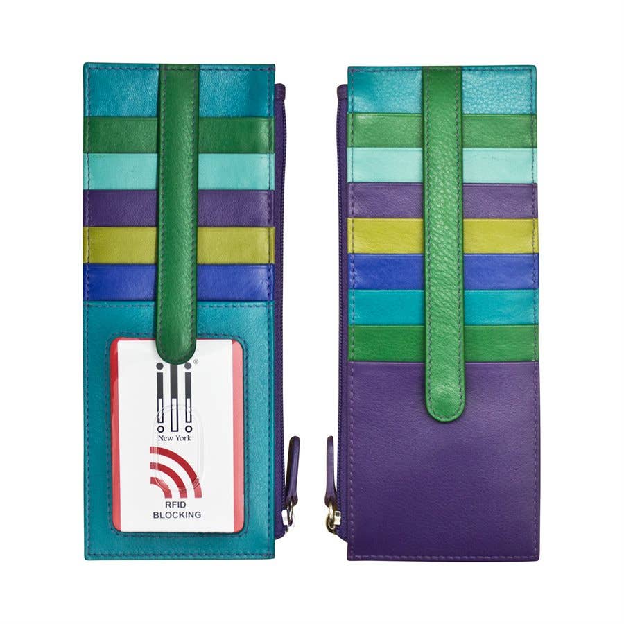 ili New York - 7800 Leather Card Holder with Zip Pocket