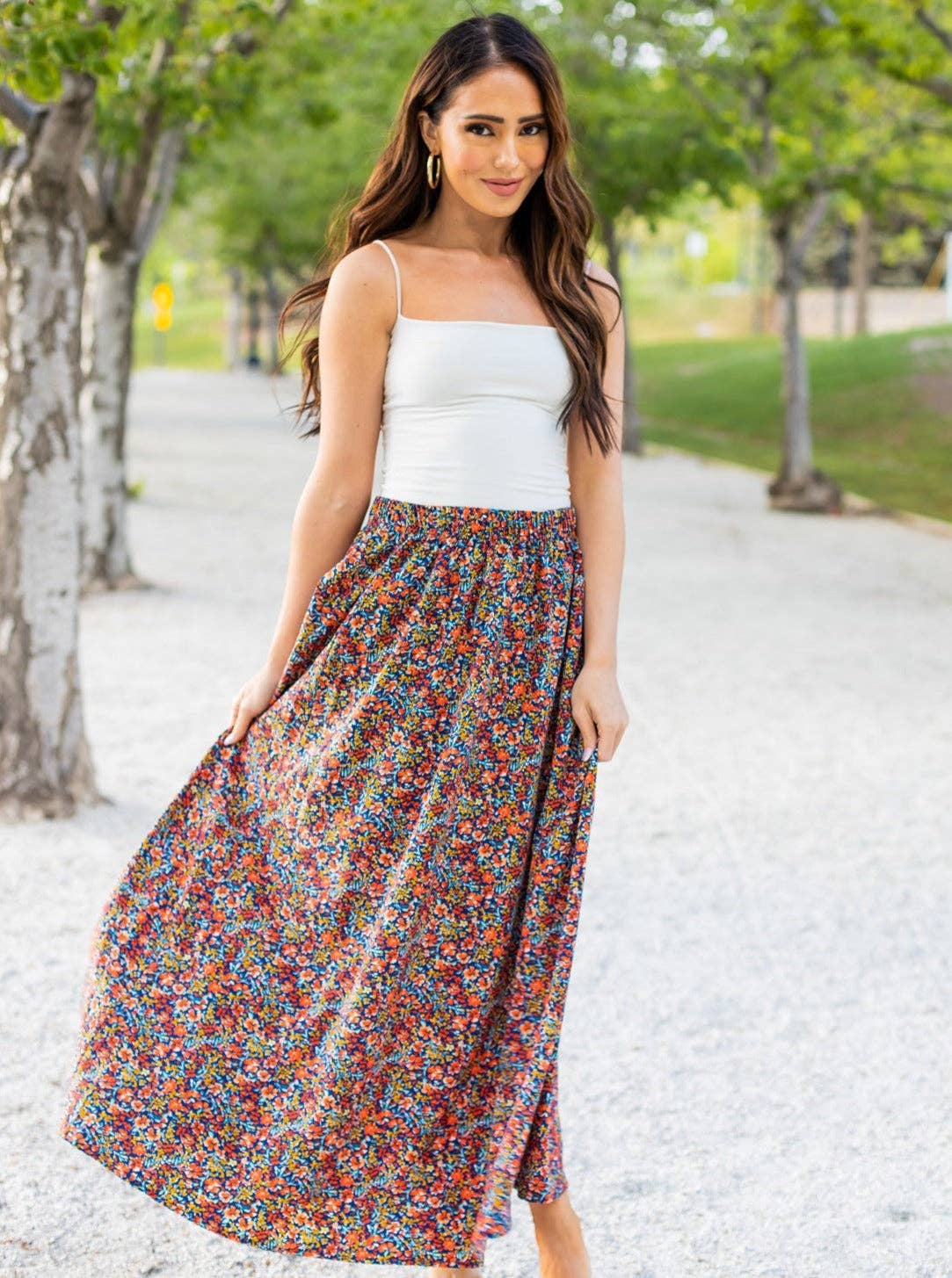 Tickled Teal - Lovely Floral Maxi Skirt