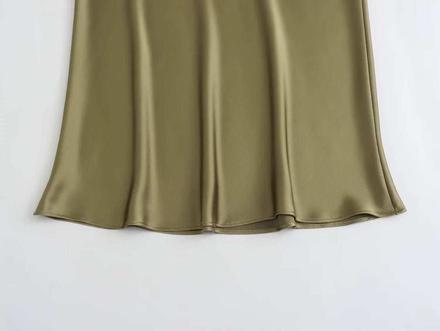 Sweetkama - Ladies Solid Color Satin Midi Skirt 5515
